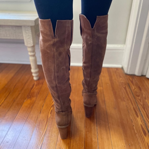 Steve Madden Eternul Over the Knee Block Boots Brown 6.5 Suede - Picture 3 of 4